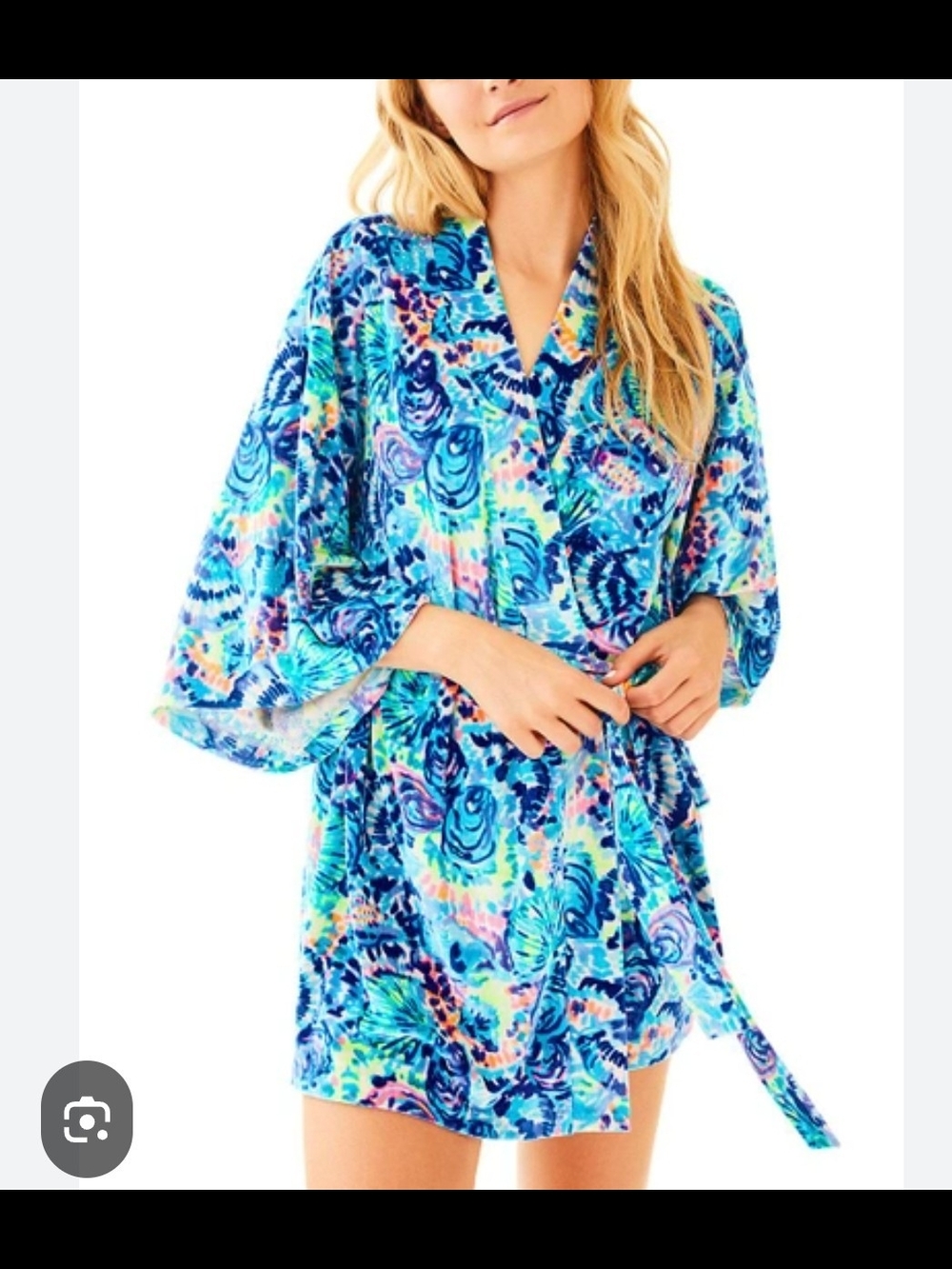 Lilly Pulitzer Elaine Velour Robe, Ocean Commotion Print, Size XS